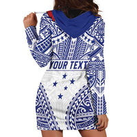 Personalised Toa Samoa Rugby Spirit Hoodie Dress White Samoan Tribal Pattern - Polynesian Pride