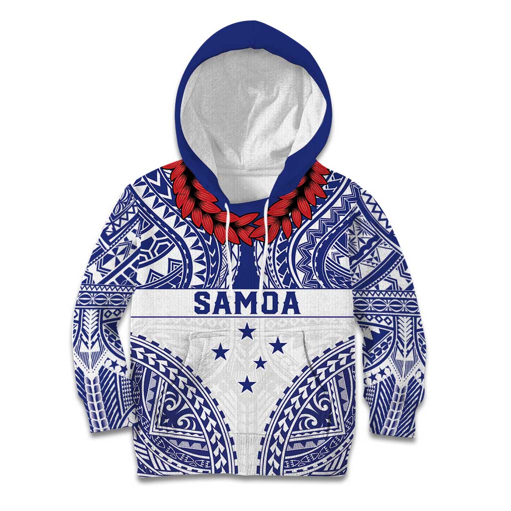 Personalised Toa Samoa Rugby Spirit Kid Hoodie White Samoan Tribal Pattern - Polynesian Pride