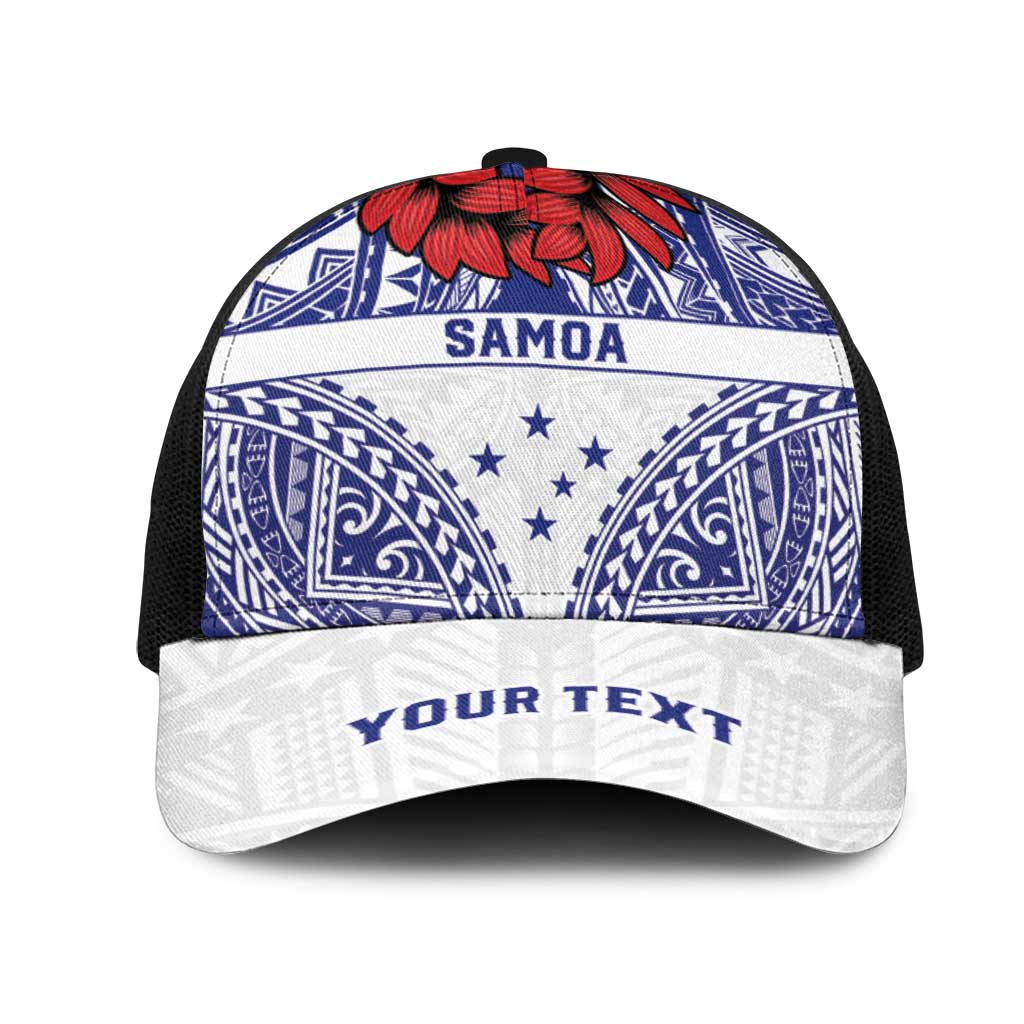 Personalised Toa Samoa Rugby Spirit Mesh Trucker Cap White Samoan Tribal Pattern - Polynesian Pride