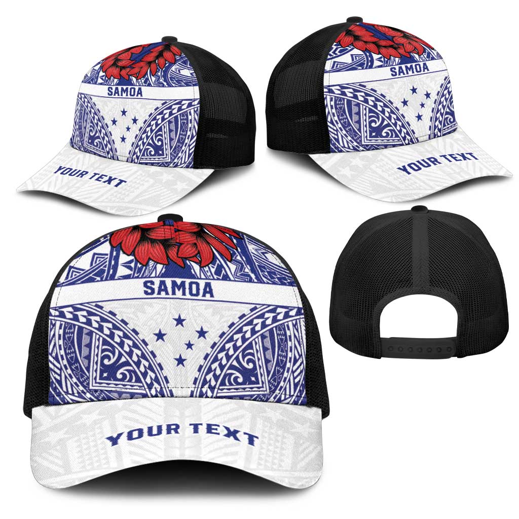 Personalised Toa Samoa Rugby Spirit Mesh Trucker Cap White Samoan Tribal Pattern - Polynesian Pride