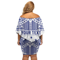 Personalised Toa Samoa Rugby Spirit Off Shoulder Short Dress White Samoan Tribal Pattern - Polynesian Pride