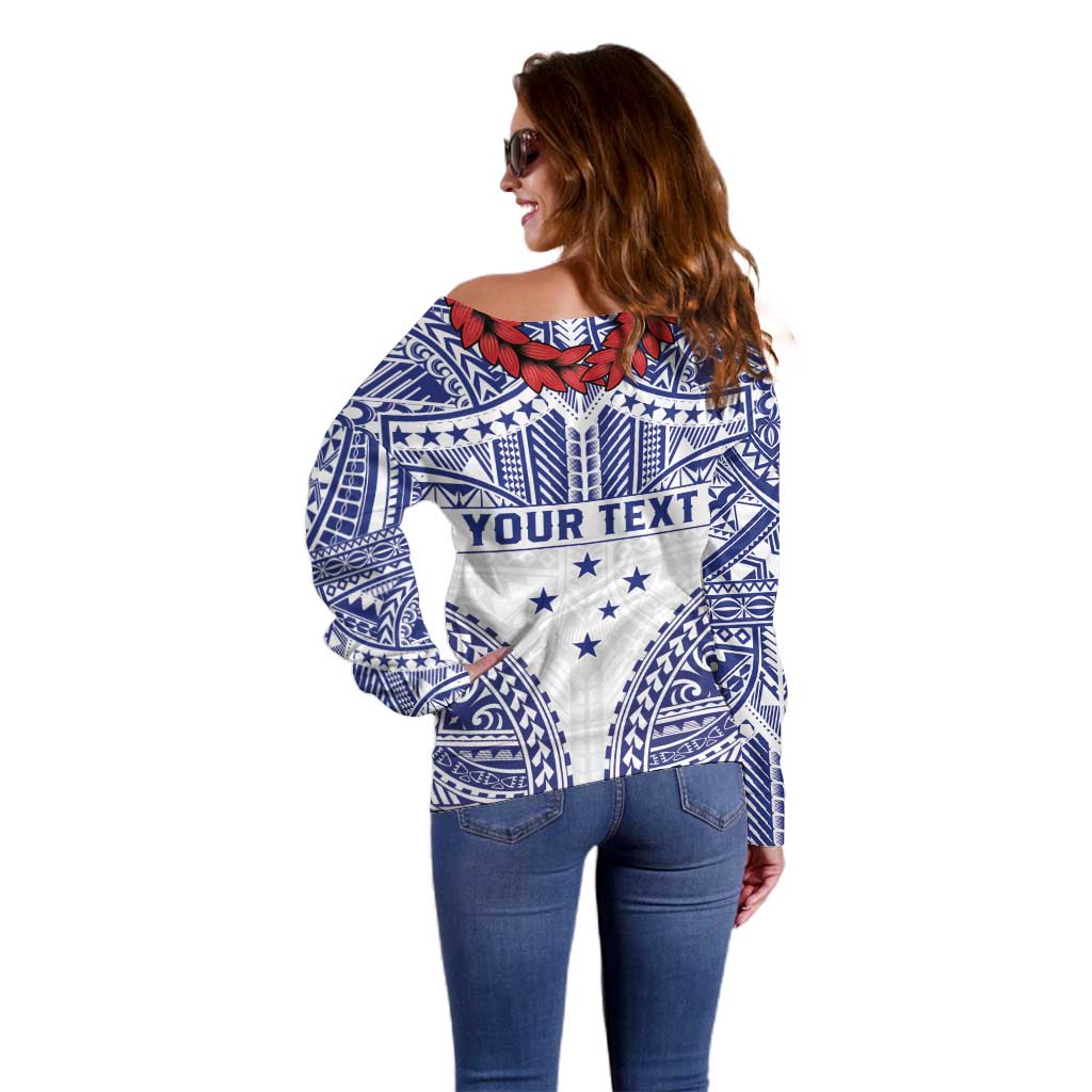 Personalised Toa Samoa Rugby Spirit Off Shoulder Sweater White Samoan Tribal Pattern - Polynesian Pride