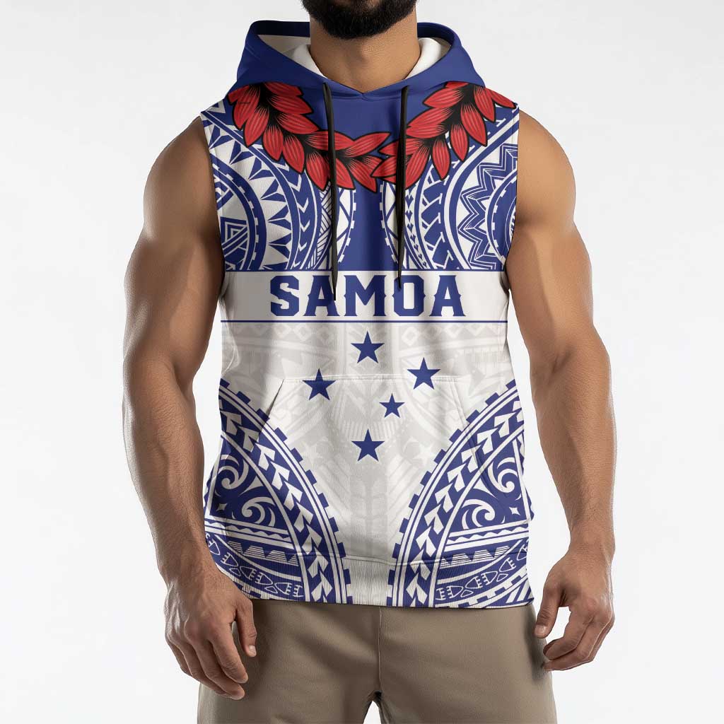 Personalised Toa Samoa Rugby Spirit Sleeveless Hoodie White Samoan Tribal Pattern - Polynesian Pride