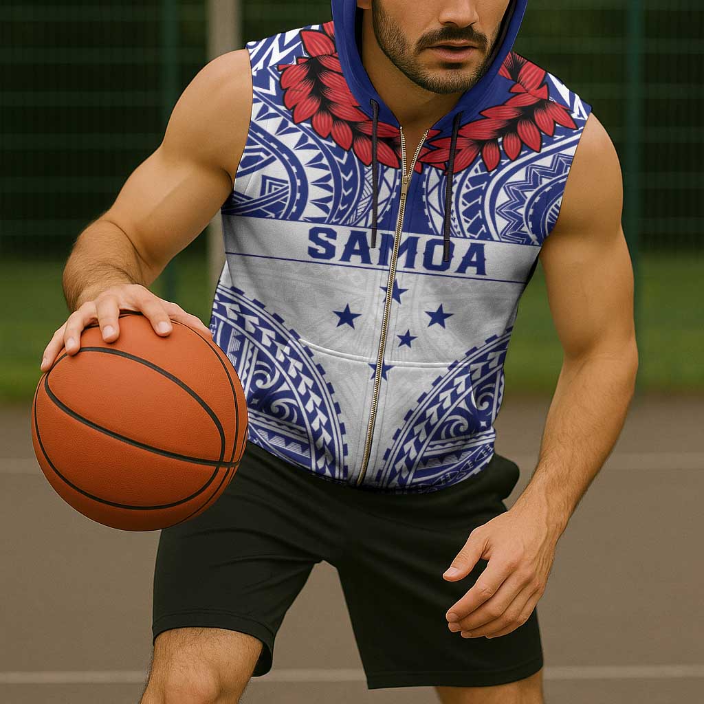 Personalised Toa Samoa Rugby Spirit Sleeveless Zip Hoodie White Samoan Tribal Pattern - Polynesian Pride