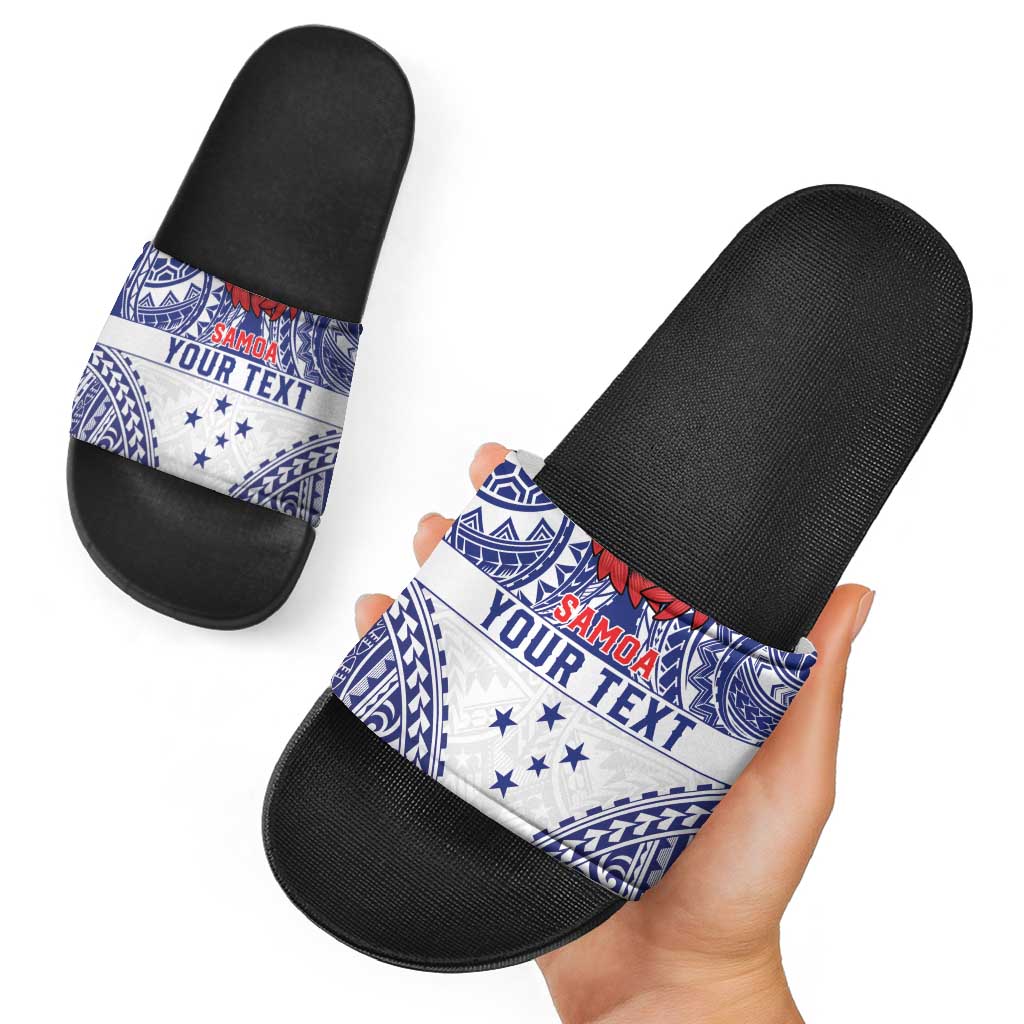 Personalised Toa Samoa Rugby Spirit Slide Sandals White Samoan Tribal Pattern - Polynesian Pride
