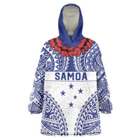 Personalised Toa Samoa Rugby Spirit Wearable Blanket Hoodie White Samoan Tribal Pattern - Polynesian Pride