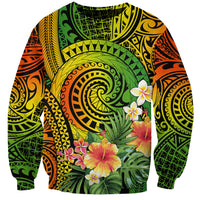 Polynesia Sweatshirt Pasifika Tribal with Tropical Flowers LT9 Unisex Reggae - Polynesian Pride