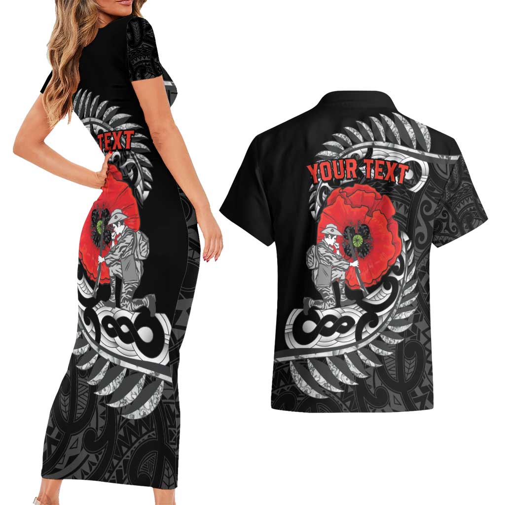 ANZAC Day Aotearoa Silver Fern Maori Personalised Couples Matching Short Sleeve Bodycon Dress and Hawaiian Shirt LT9 - Polynesian Pride