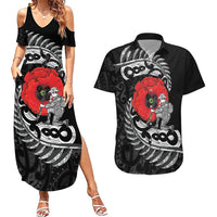 ANZAC Day Aotearoa Silver Fern Maori Personalised Couples Matching Summer Maxi Dress and Hawaiian Shirt LT9 Black - Polynesian Pride