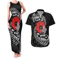 ANZAC Day Aotearoa Silver Fern Maori Personalised Couples Matching Tank Maxi Dress and Hawaiian Shirt LT9 Black - Polynesian Pride