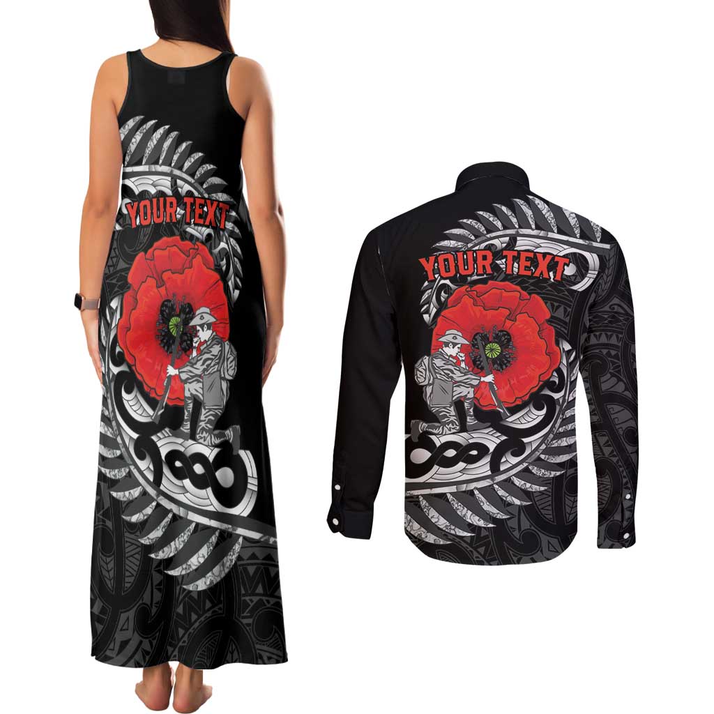 ANZAC Day Aotearoa Silver Fern Maori Personalised Couples Matching Tank Maxi Dress and Long Sleeve Button Shirt LT9 - Polynesian Pride