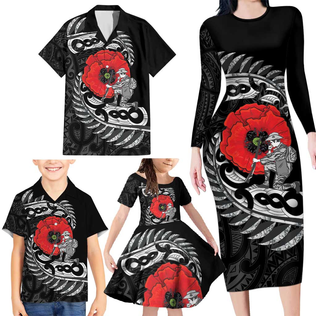 ANZAC Day Aotearoa Silver Fern Maori Personalised Family Matching Long Sleeve Bodycon Dress and Hawaiian Shirt LT9 - Polynesian Pride