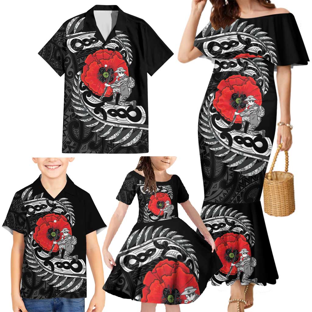 ANZAC Day Aotearoa Silver Fern Maori Personalised Family Matching Mermaid Dress and Hawaiian Shirt LT9 - Polynesian Pride