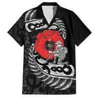 ANZAC Day Aotearoa Silver Fern Maori Personalised Family Matching Off The Shoulder Long Sleeve Dress and Hawaiian Shirt LT9 Dad's Shirt - Short Sleeve Black - Polynesian Pride