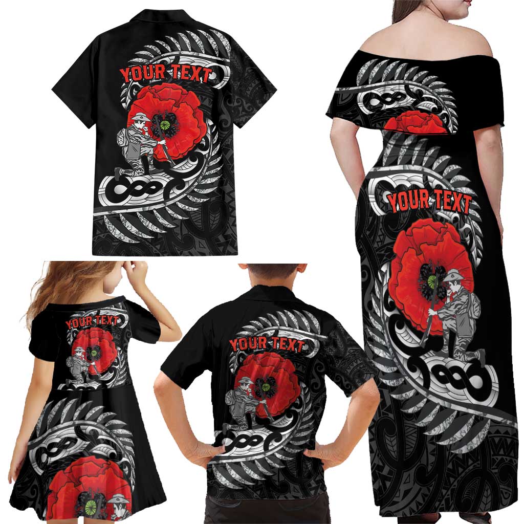 ANZAC Day Aotearoa Silver Fern Maori Personalised Family Matching Off Shoulder Maxi Dress and Hawaiian Shirt LT9 - Polynesian Pride