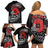 ANZAC Day Aotearoa Silver Fern Maori Personalised Family Matching Off Shoulder Short Dress and Hawaiian Shirt LT9 - Polynesian Pride