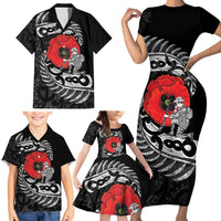 ANZAC Day Aotearoa Silver Fern Maori Personalised Family Matching Short Sleeve Bodycon Dress and Hawaiian Shirt LT9 - Polynesian Pride