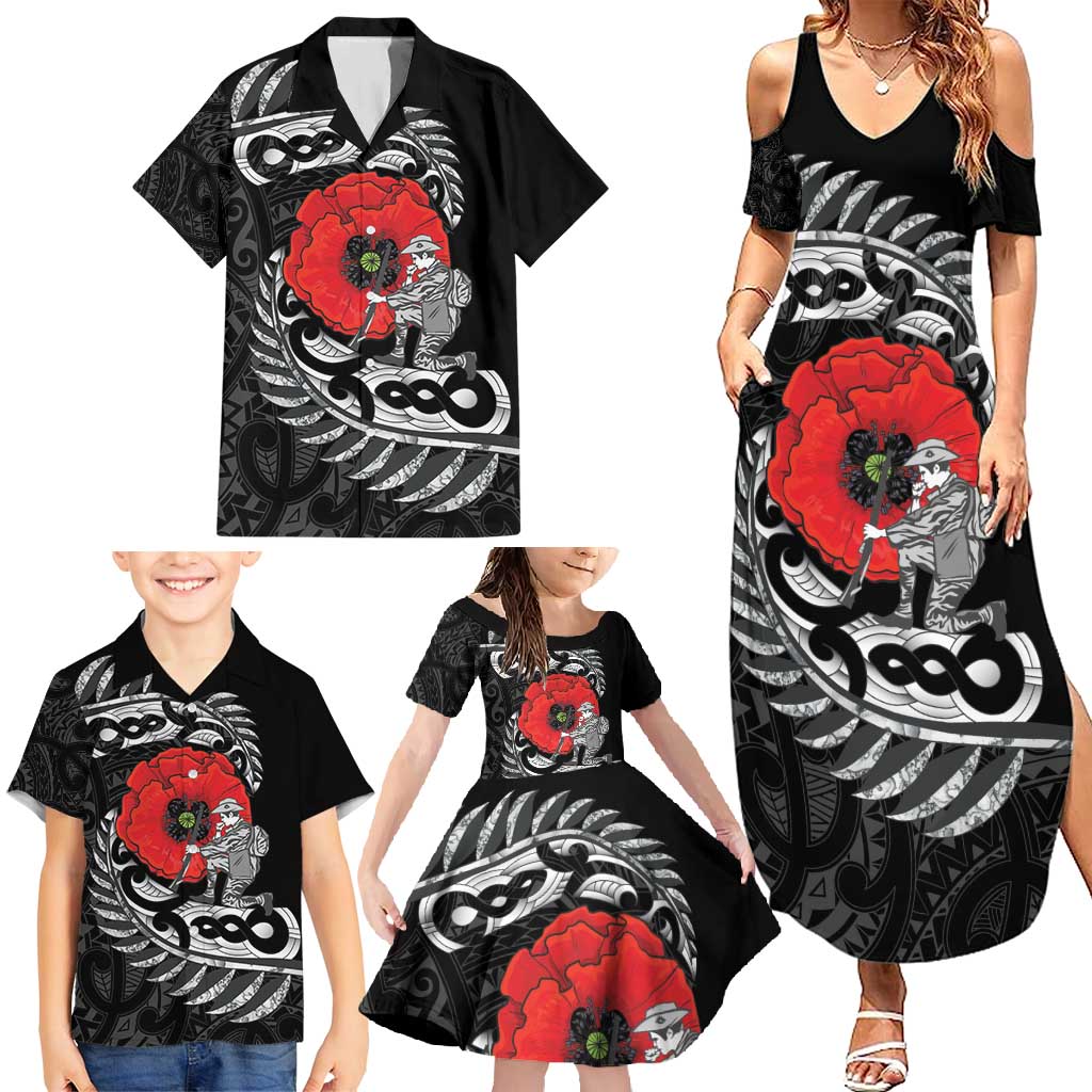 ANZAC Day Aotearoa Silver Fern Maori Personalised Family Matching Summer Maxi Dress and Hawaiian Shirt LT9 - Polynesian Pride