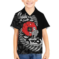 ANZAC Day Aotearoa Silver Fern Maori Personalised Kid Hawaiian Shirt LT9 Kid Black - Polynesian Pride