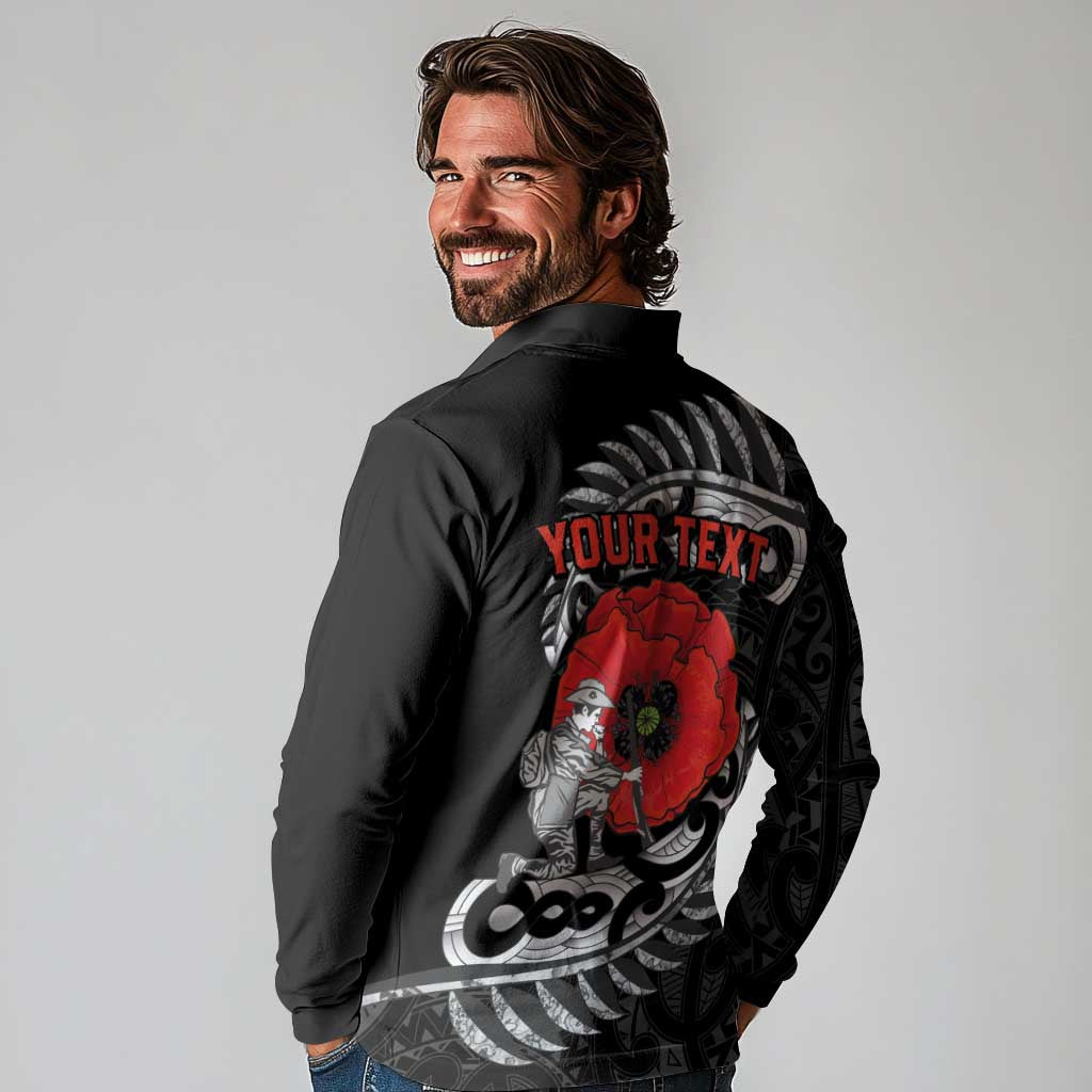 ANZAC Day Aotearoa Silver Fern Maori Personalised Long Sleeve Polo Shirt