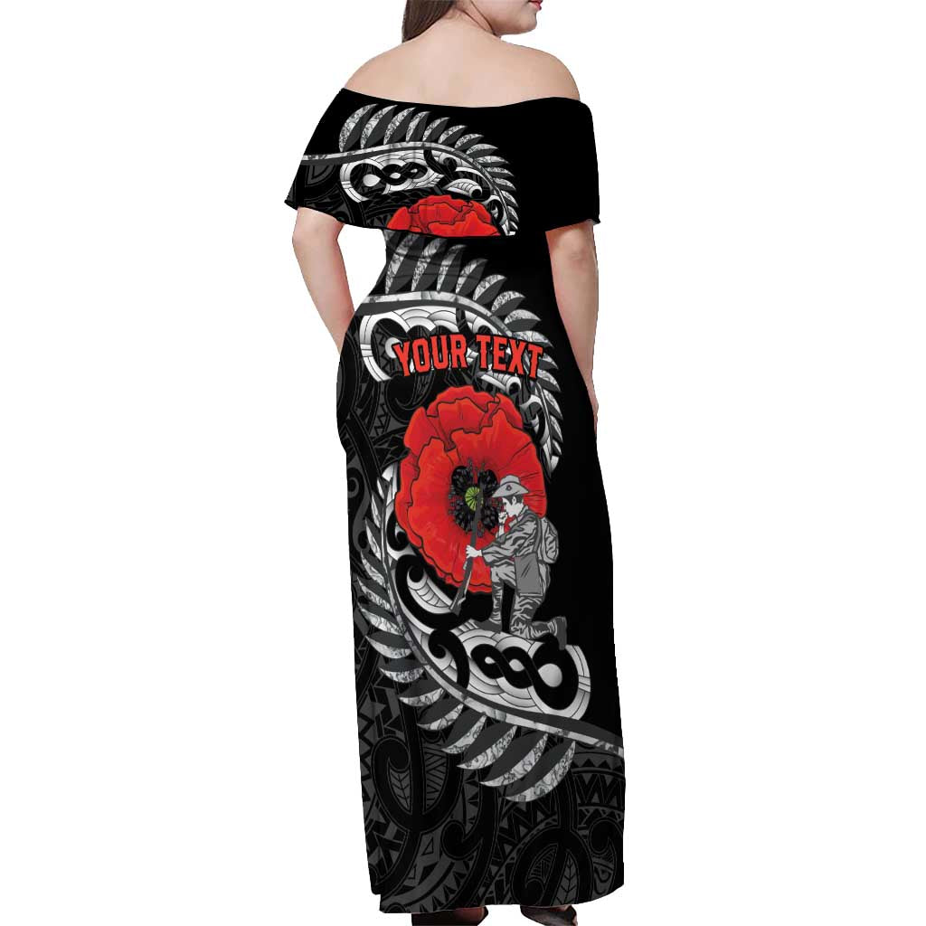 ANZAC Day Aotearoa Silver Fern Maori Personalised Off Shoulder Maxi Dress LT9 - Polynesian Pride