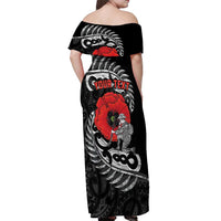 ANZAC Day Aotearoa Silver Fern Maori Personalised Off Shoulder Maxi Dress LT9 - Polynesian Pride