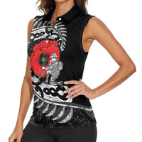 ANZAC Day Aotearoa Silver Fern Maori Personalised Women Sleeveless Polo Shirt LT9 - Polynesian Pride