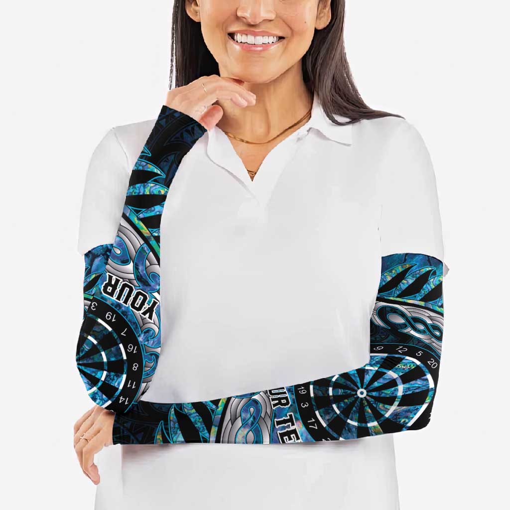 New Zealand Darts Personalised Arm Sleeves Aotearoa Silver Fern Blue Papua Shell Spirit LT9 - Polynesian Pride