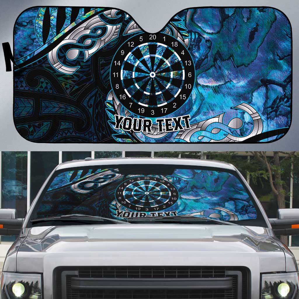 New Zealand Darts Personalised Auto Sun Shade Aotearoa Silver Fern Blue Papua Shell Spirit LT9 Blue - Polynesian Pride