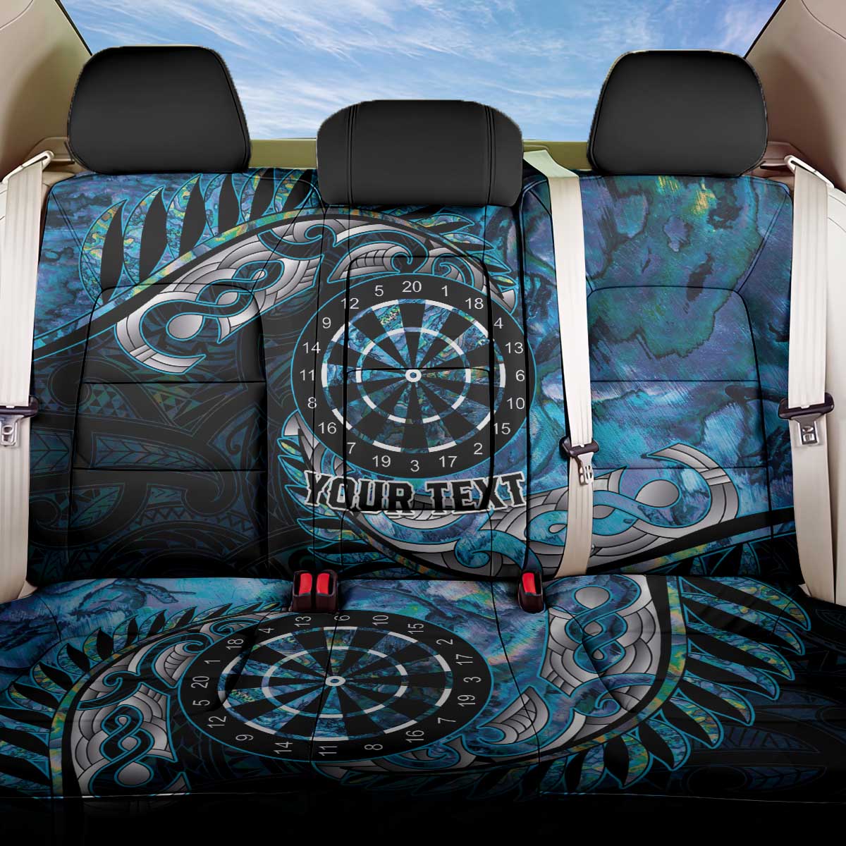 New Zealand Darts Personalised Back Car Seat Cover Aotearoa Silver Fern Blue Papua Shell Spirit LT9 One Size Blue - Polynesian Pride