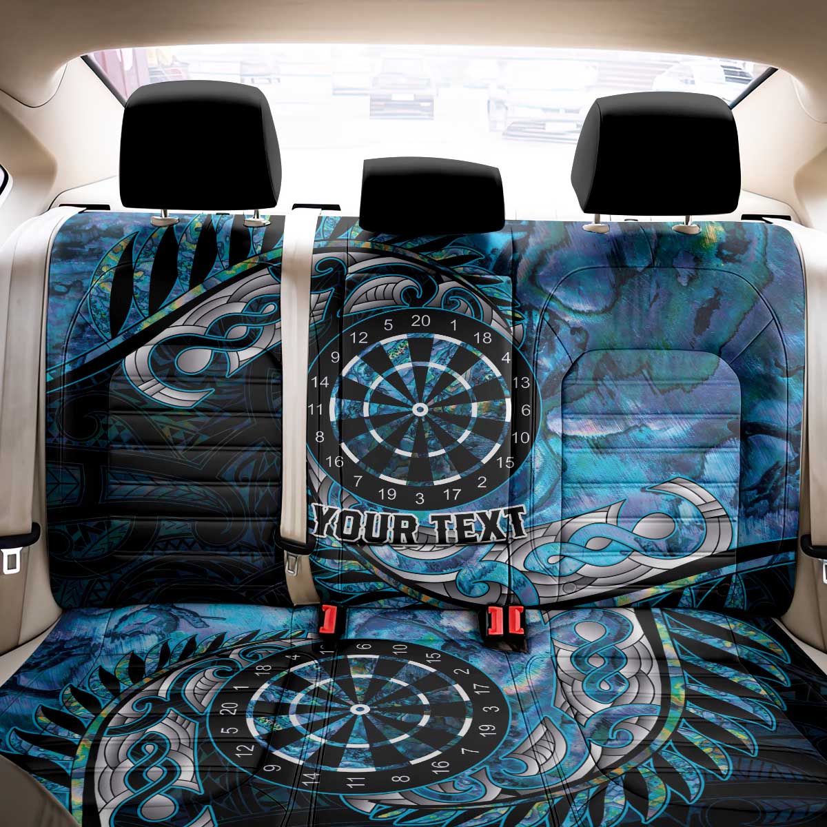 New Zealand Darts Personalised Back Car Seat Cover Aotearoa Silver Fern Blue Papua Shell Spirit LT9 - Polynesian Pride