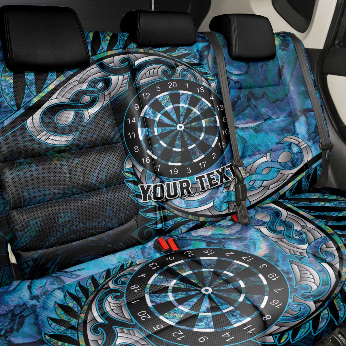 New Zealand Darts Personalised Back Car Seat Cover Aotearoa Silver Fern Blue Papua Shell Spirit LT9 - Polynesian Pride