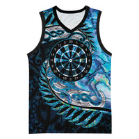 New Zealand Darts Personalised Basketball Jersey Aotearoa Silver Fern Blue Papua Shell Spirit LT9 Unisex Blue - Polynesian Pride