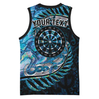New Zealand Darts Personalised Basketball Jersey Aotearoa Silver Fern Blue Papua Shell Spirit LT9 - Polynesian Pride
