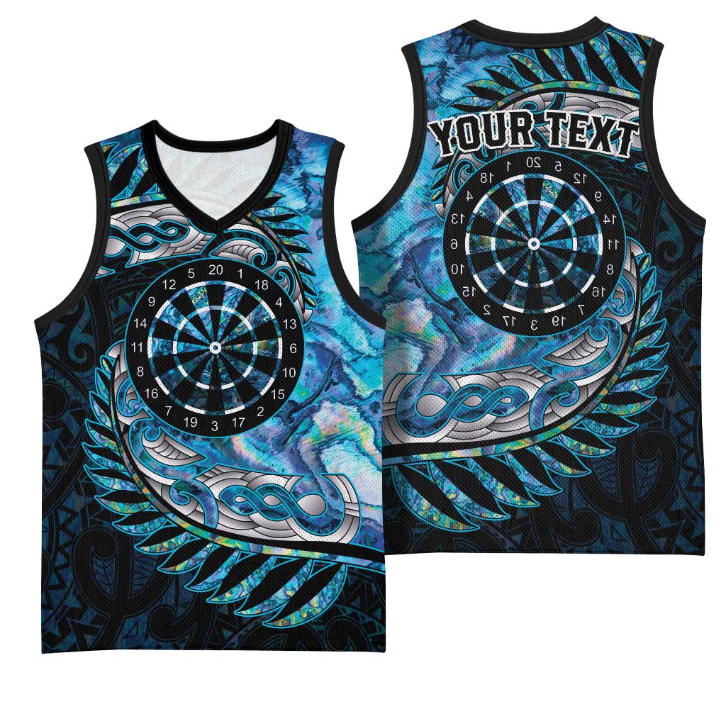 New Zealand Darts Personalised Basketball Jersey Aotearoa Silver Fern Blue Papua Shell Spirit LT9 - Polynesian Pride