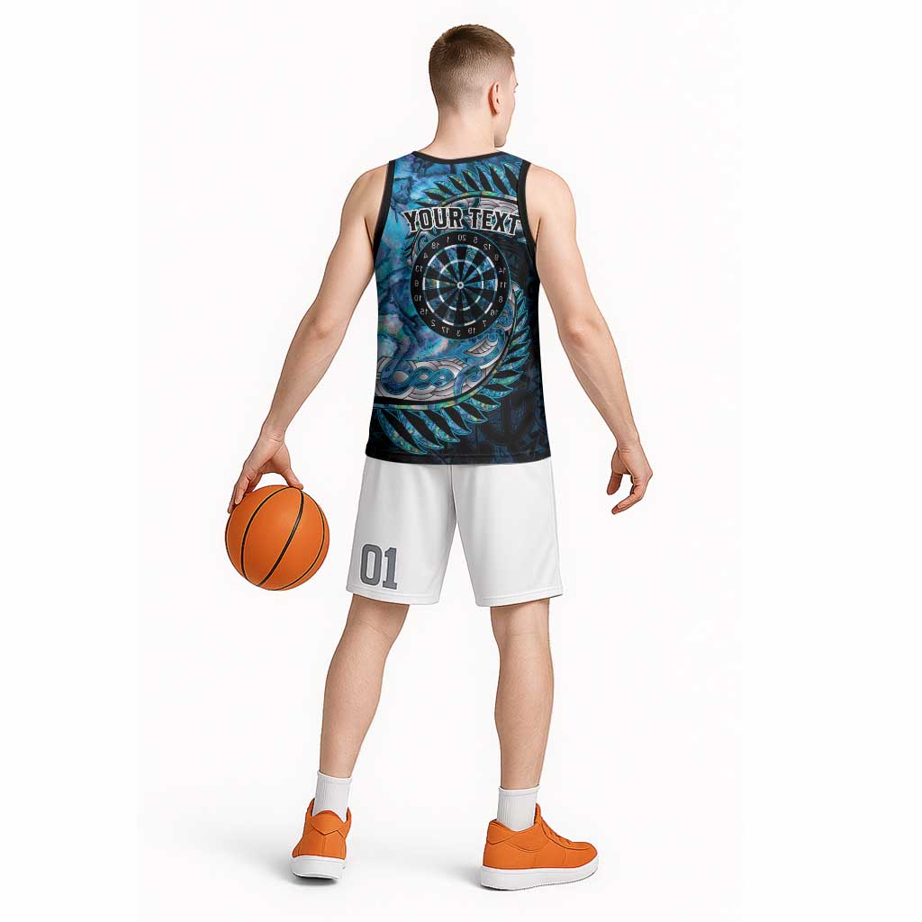 New Zealand Darts Personalised Basketball Jersey Aotearoa Silver Fern Blue Papua Shell Spirit LT9 - Polynesian Pride