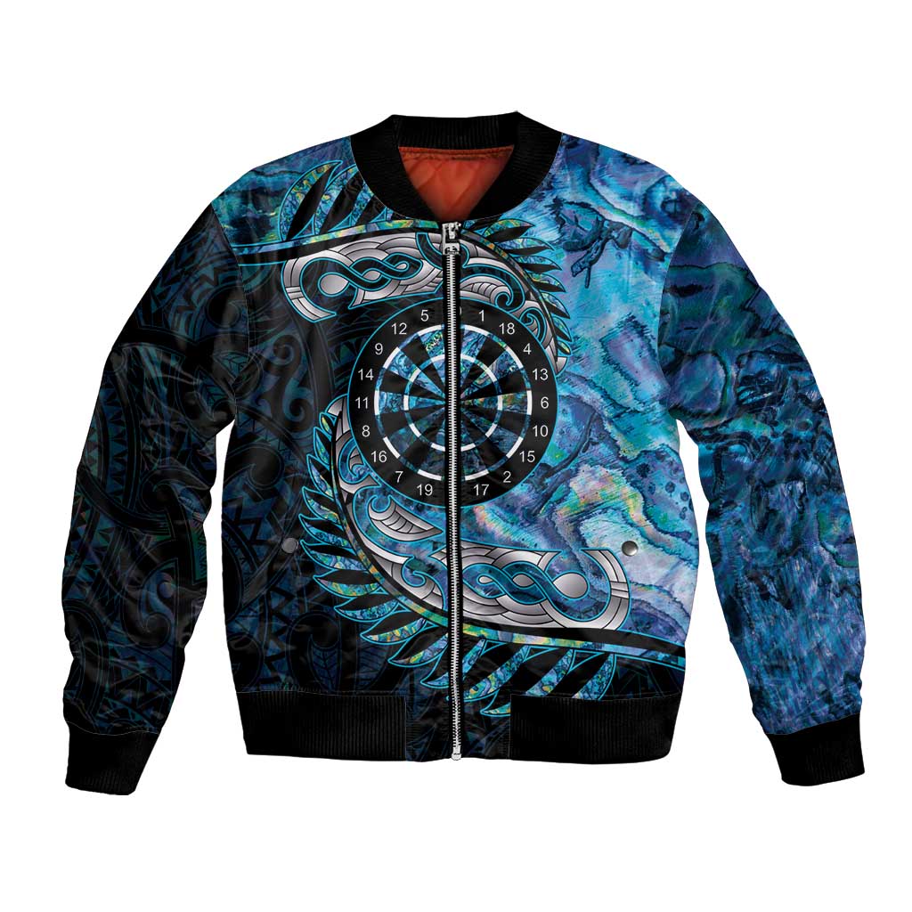 New Zealand Darts Personalised Bomber Jacket Aotearoa Silver Fern Blue Papua Shell Spirit LT9 Unisex Blue - Polynesian Pride