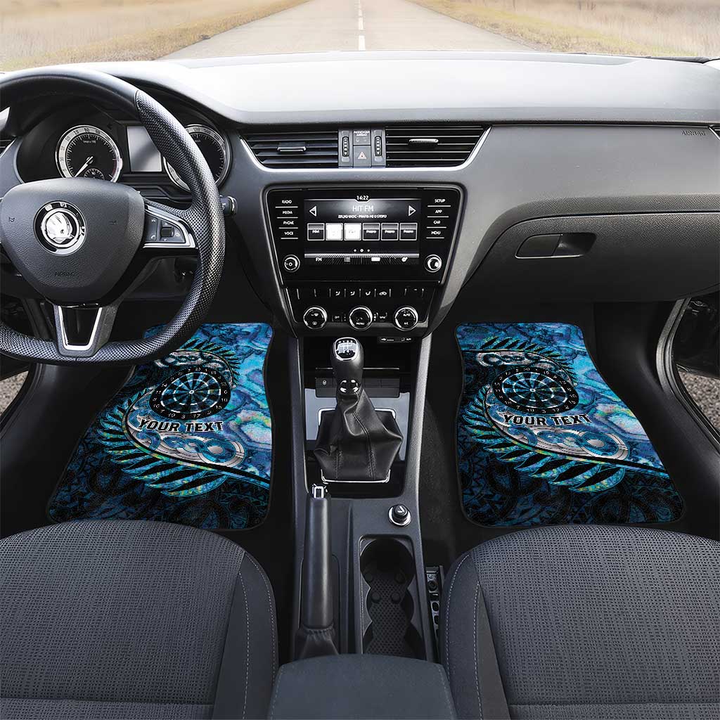 New Zealand Darts Personalised Car Mats Aotearoa Silver Fern Blue Papua Shell Spirit LT9 Set 2pcs - Front Blue - Polynesian Pride