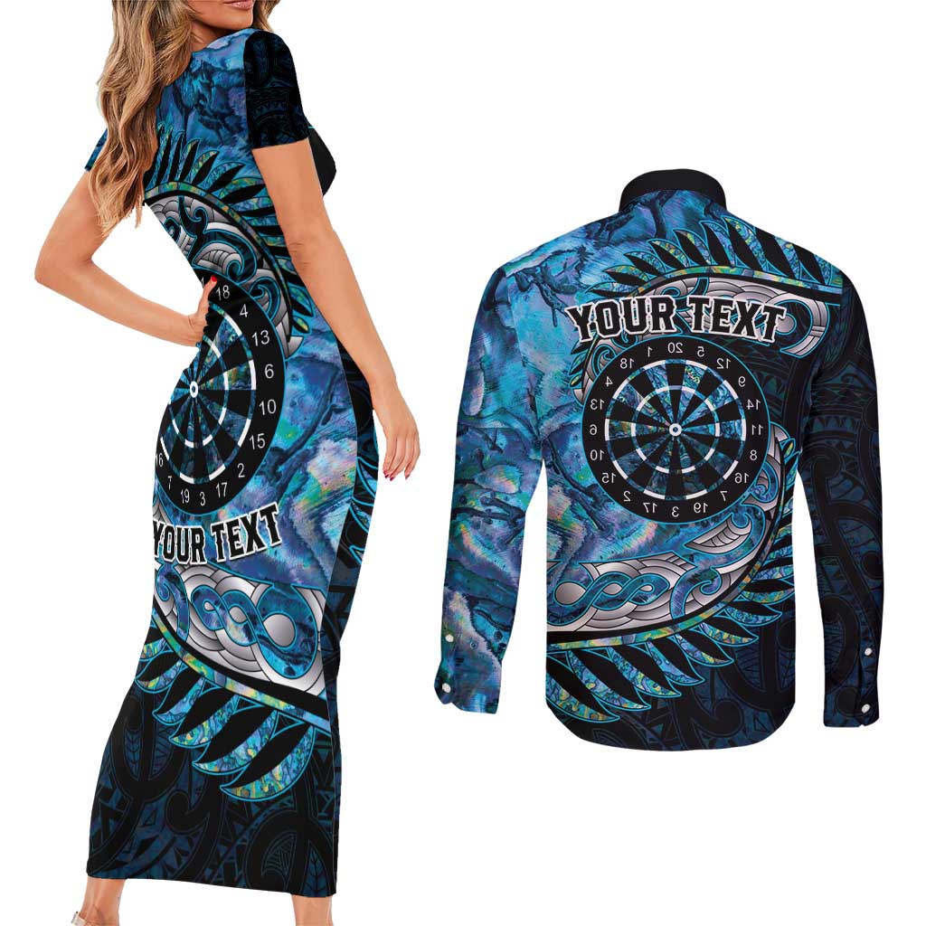 New Zealand Darts Personalised Couples Matching Short Sleeve Bodycon Dress and Long Sleeve Button Shirt Aotearoa Silver Fern Blue Papua Shell Spirit LT9 - Polynesian Pride
