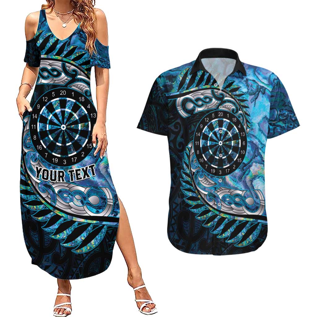 New Zealand Darts Personalised Couples Matching Summer Maxi Dress and Hawaiian Shirt Aotearoa Silver Fern Blue Papua Shell Spirit LT9 Blue - Polynesian Pride