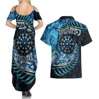 New Zealand Darts Personalised Couples Matching Summer Maxi Dress and Hawaiian Shirt Aotearoa Silver Fern Blue Papua Shell Spirit LT9 - Polynesian Pride