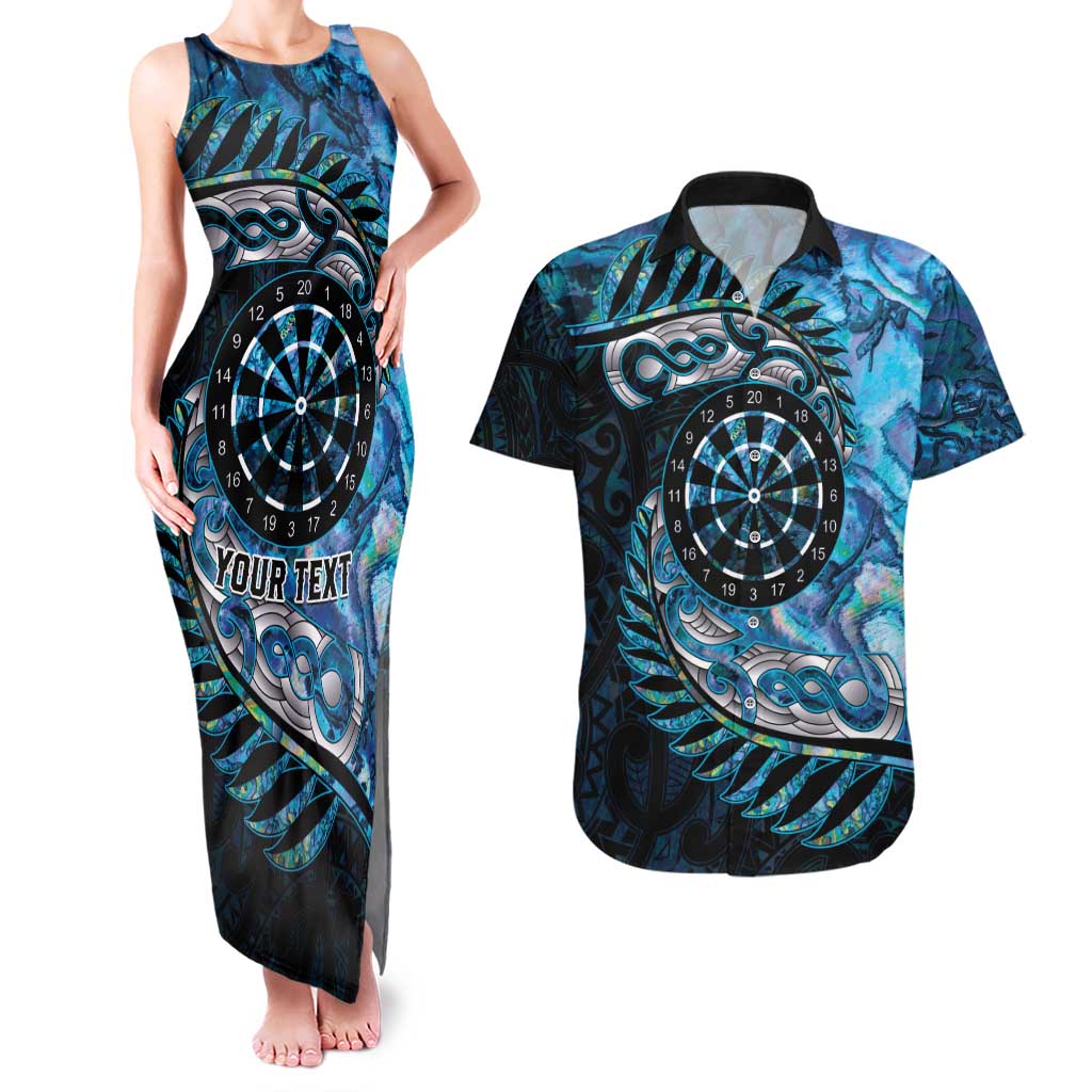 New Zealand Darts Personalised Couples Matching Tank Maxi Dress and Hawaiian Shirt Aotearoa Silver Fern Blue Papua Shell Spirit LT9 Blue - Polynesian Pride
