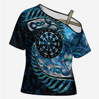 New Zealand Darts Personalised Cross Shoulder Shirt Aotearoa Silver Fern Blue Papua Shell Spirit LT9 Female Blue - Polynesian Pride