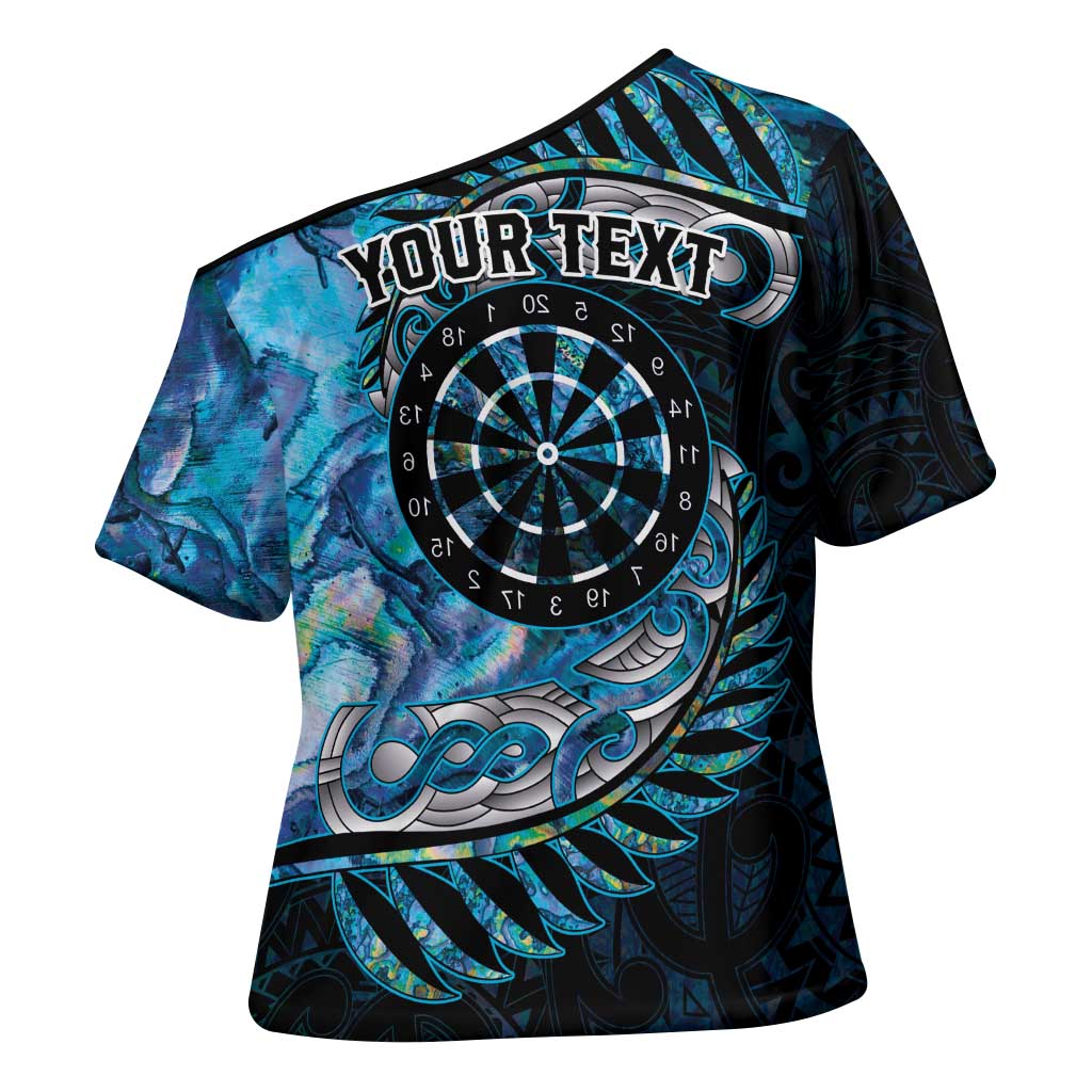 New Zealand Darts Personalised Cross Shoulder Shirt Aotearoa Silver Fern Blue Papua Shell Spirit LT9 - Polynesian Pride