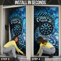 New Zealand Darts Personalised Door Cover Aotearoa Silver Fern Blue Papua Shell Spirit LT9 - Polynesian Pride
