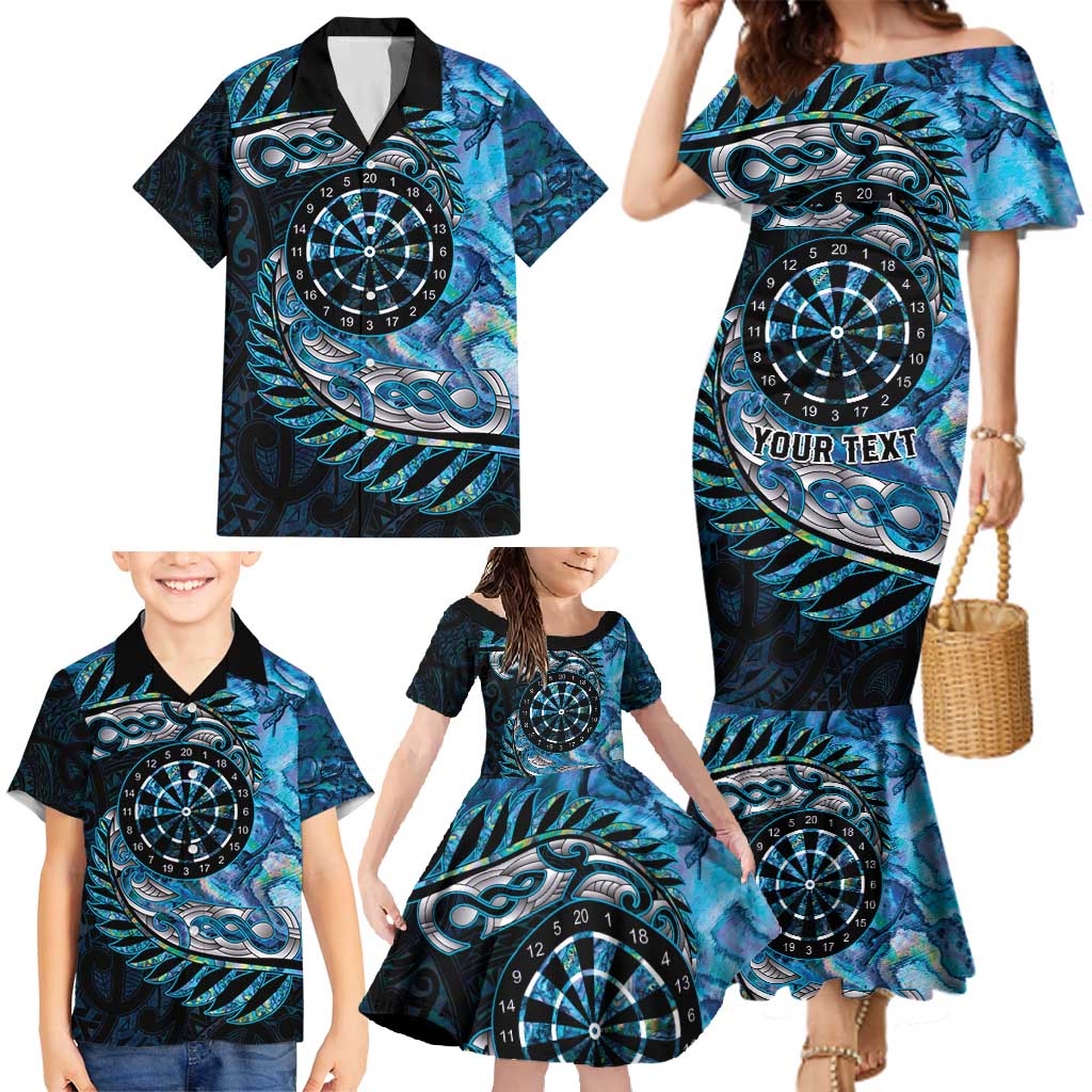 New Zealand Darts Personalised Family Matching Mermaid Dress and Hawaiian Shirt Aotearoa Silver Fern Blue Papua Shell Spirit LT9 - Polynesian Pride