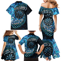 New Zealand Darts Personalised Family Matching Mermaid Dress and Hawaiian Shirt Aotearoa Silver Fern Blue Papua Shell Spirit LT9 - Polynesian Pride