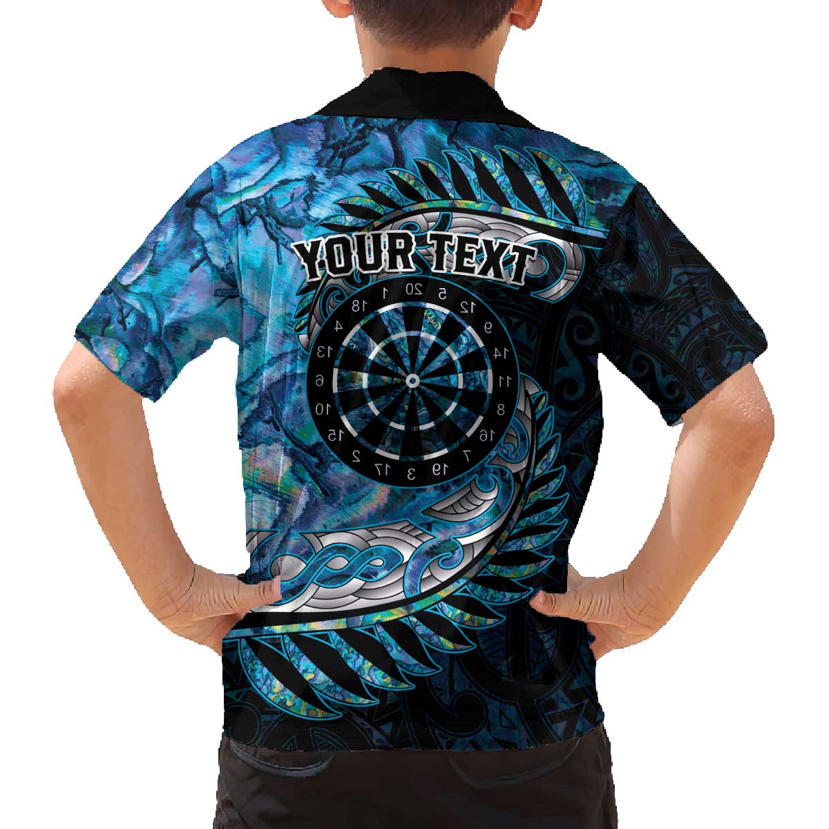 New Zealand Darts Personalised Family Matching Off The Shoulder Long Sleeve Dress and Hawaiian Shirt Aotearoa Silver Fern Blue Papua Shell Spirit LT9 - Polynesian Pride