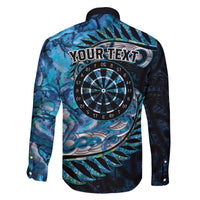 New Zealand Darts Personalised Family Matching Off The Shoulder Long Sleeve Dress and Hawaiian Shirt Aotearoa Silver Fern Blue Papua Shell Spirit LT9 - Polynesian Pride