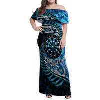 New Zealand Darts Personalised Family Matching Off Shoulder Maxi Dress and Hawaiian Shirt Aotearoa Silver Fern Blue Papua Shell Spirit LT9 Mom's Dress Blue - Polynesian Pride